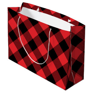Sacola Para Presentes Grande Xadrez Escocês Vermelho Preto de Búfalo