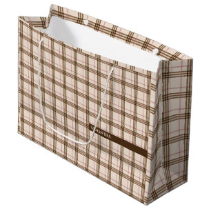 Sacola Para Presentes Grande Xadrez escocesa tartan castanho-bege vermelho