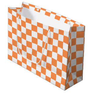 Sacola Para Presentes Grande Xadrez laranja visual clássico