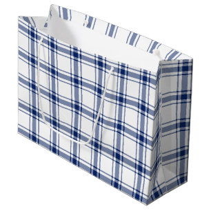 Sacola Para Presentes Grande Xadrez Marinho Azul e Branco