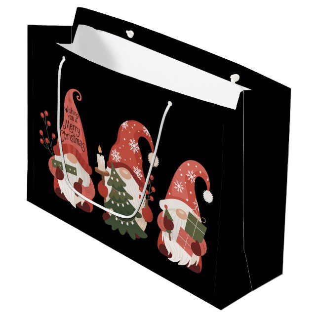 Sacola Para Presentes Grande Xadrez Natal Gnomos Papais noeis Engraçado Feliz N (Frente inclinada)