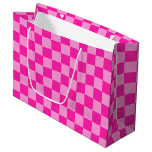 Sacola Para Presentes Grande Xadrez Rosa Atraente