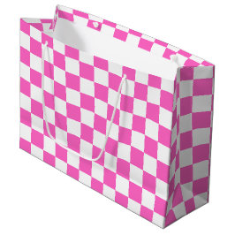Sacola Para Presentes Grande Xadrez rosa visual clássico
