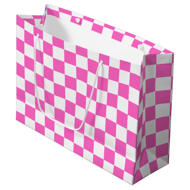 Sacola Para Presentes Grande Xadrez rosa visual clássico (Frente inclinada)