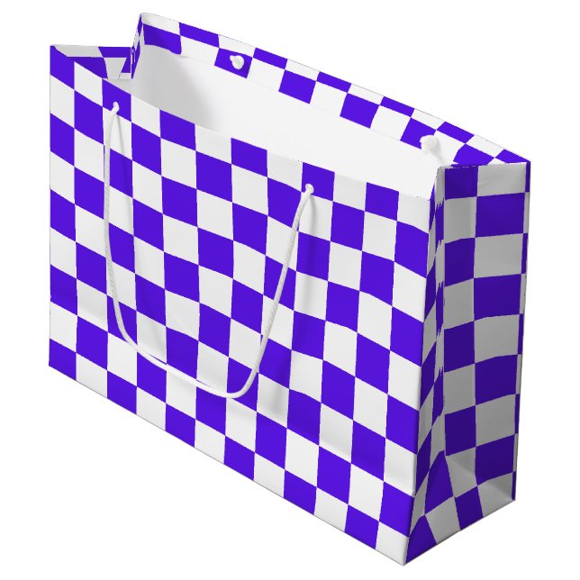 Sacola Para Presentes Grande Xadrez roxo visual clássico (Frente inclinada)