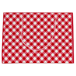 Sacola Para Presentes Grande xadrez tartan clássica textura branca vermelha clá