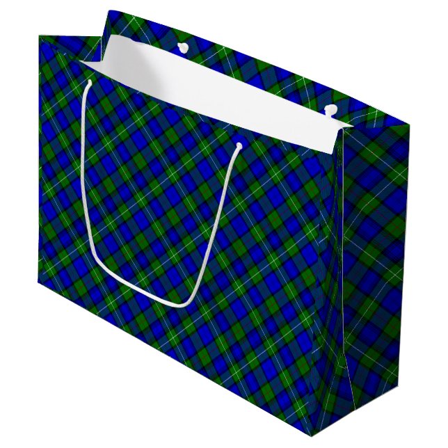 Sacola Para Presentes Grande Xadrez verde azul MacKenzie tartan (Frente inclinada)