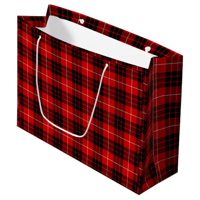 Sacola Para Presentes Grande Xadrez vermelha de Munro tartan (Frente inclinada)