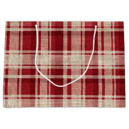Sacola Para Presentes Grande Xadrezes de Creme Vermelho