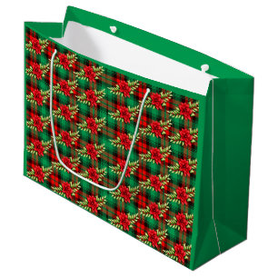 Sacola Para Presentes Grande Xadrezes De Natal Poinsettias E Folhas