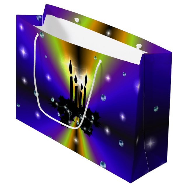 Sacola Para Presentes Grande Xmas Artdeco no Arco Amarelo Roxo (Frente inclinada)