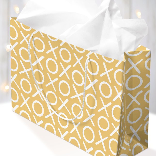 Sacola Para Presentes Grande XOXO Abraços e Beijos Amarelo Script de Aniversári (Criador carregado)