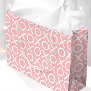 Sacola Para Presentes Grande XOXO Abraços e Beijos Rosa Script Aniversário Pinc