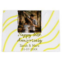 Sacola Para Presentes Grande Yellow golden photo 30th wedding anniversary name 