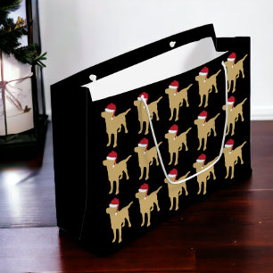 Sacola Para Presentes Grande Yellow Labrador Retriever In Red Santa Hat