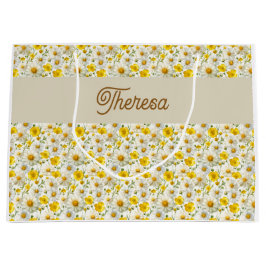 Sacola Para Presentes Grande Yellow Wildflowers Pattern Monogram Name