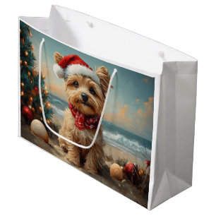 Sacola Para Presentes Grande Yorkipoo Cachorro Natal Vintage Praia