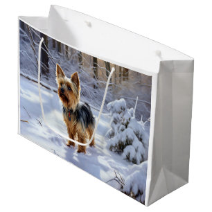 Sacola Para Presentes Grande Yorkshire Terrier Deixe Nevar Natal