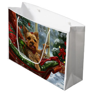 Sacola Para Presentes Grande Yorkshire Terrier Dog Natal Festivo
