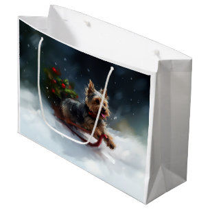 Sacola Para Presentes Grande Yorkshire Terrier Natal neve inverno