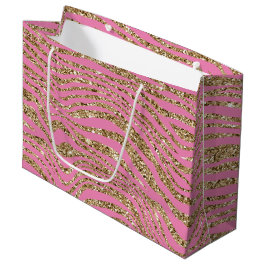 Sacola Para Presentes Grande Zebra Brilho Falso Dourado Rosa