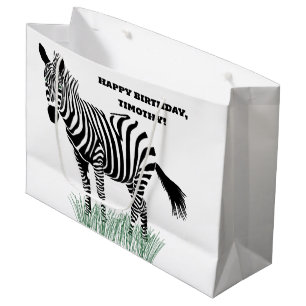 Sacola Para Presentes Grande Zebra Negra e Branca na Grama