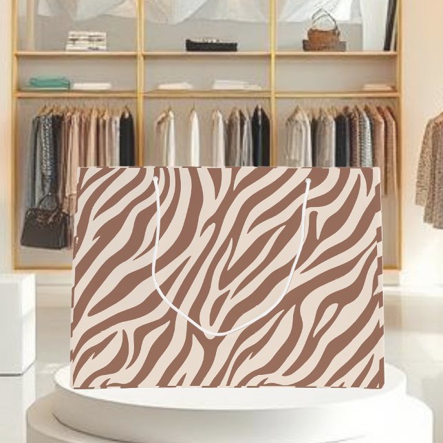 Sacola Para Presentes Grande Zebra Print-Mocha Mousse (Zebra Print-Mocha Mousse Large Gift Bag)