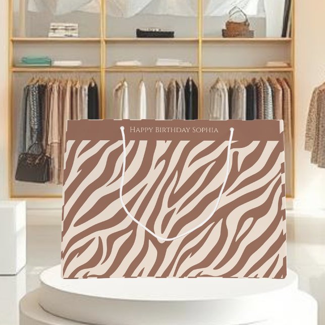 Sacola Para Presentes Grande Zebra Print-Mocha Mousse (Zebra Print-Mocha Mousse-Personalized Large Gift Bag )