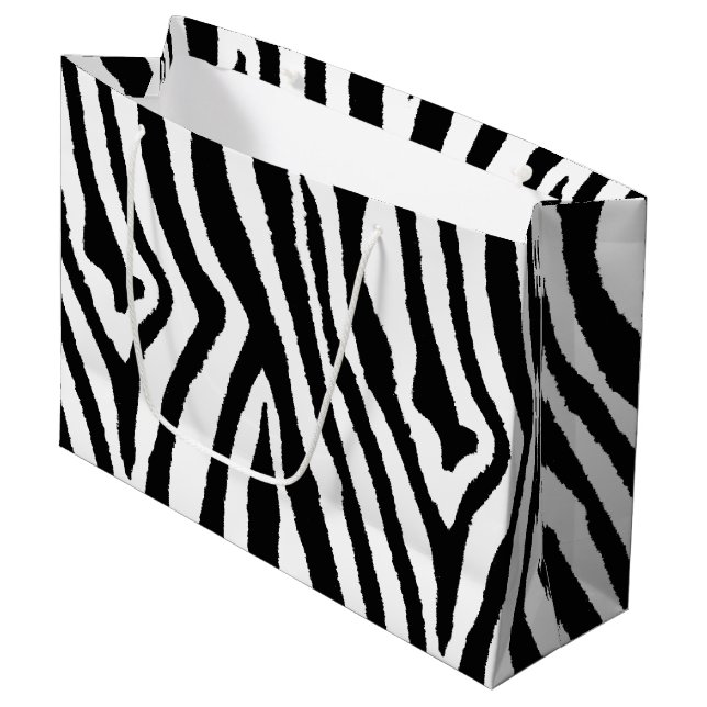 Sacola Para Presentes Grande Zebra Strips Preto e Branco | Bold Safari (Frente inclinada)