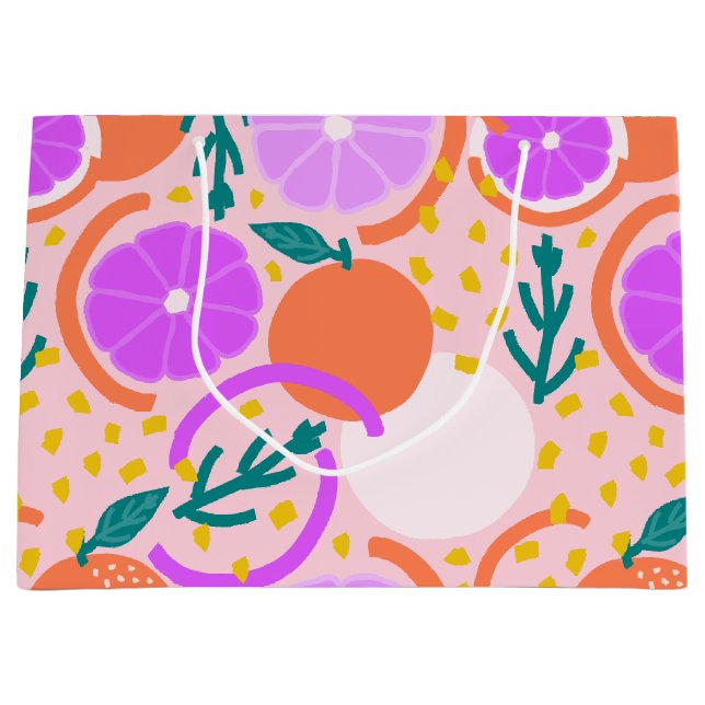 Sacola Para Presentes Grande Zesty Citrus Fruit Summer Pink Lemonade (Frente)