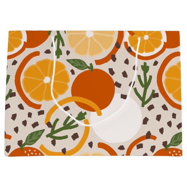Sacola Para Presentes Grande Zesty Citrus Fruit Summer Retro Kitchen (Frente)