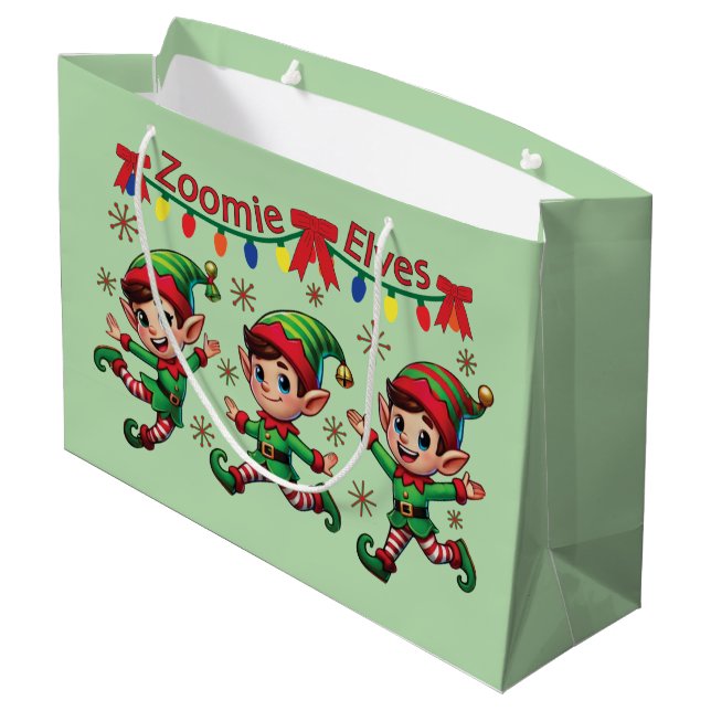 Sacola Para Presentes Grande Zoomie Elves Natal (Verso inclinado)