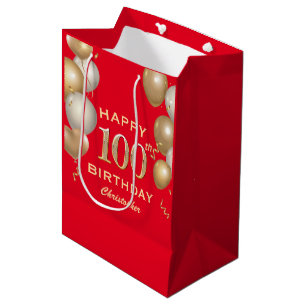 Sacola Para Presentes Média 100º Balões Vermelho e Dourado Festa de aniversári