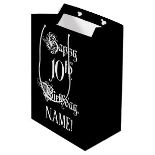 Sacola Para Presentes Média 10.o aniversário: Rico, Script Elegante + Nome Per