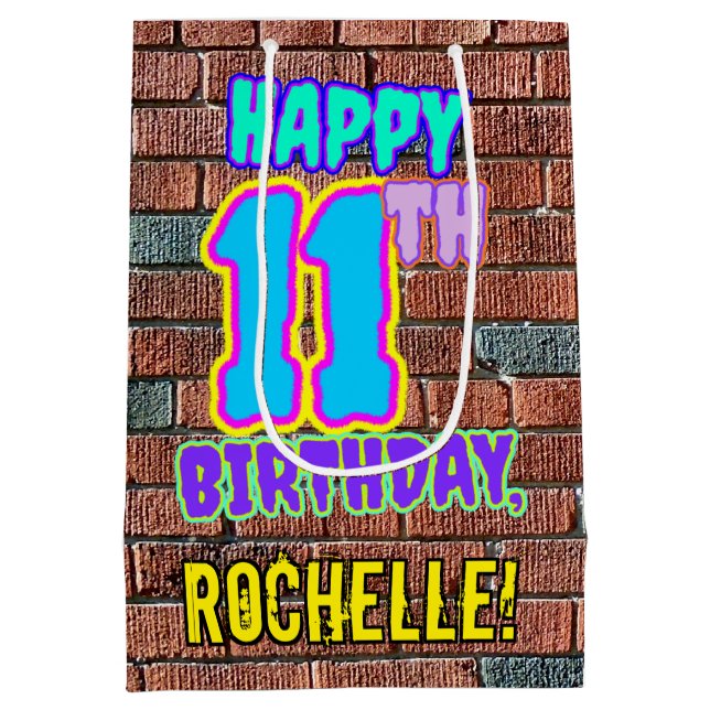 Sacola Para Presentes Média 11 Aniversário: Divertido, Grafite Urbano Inspirad (Verso)