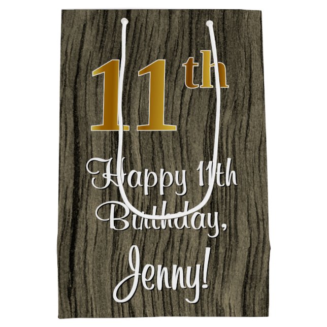 Sacola Para Presentes Média 11 Aniversário: Elegante Faux Dourado Look #, Faux (Verso)