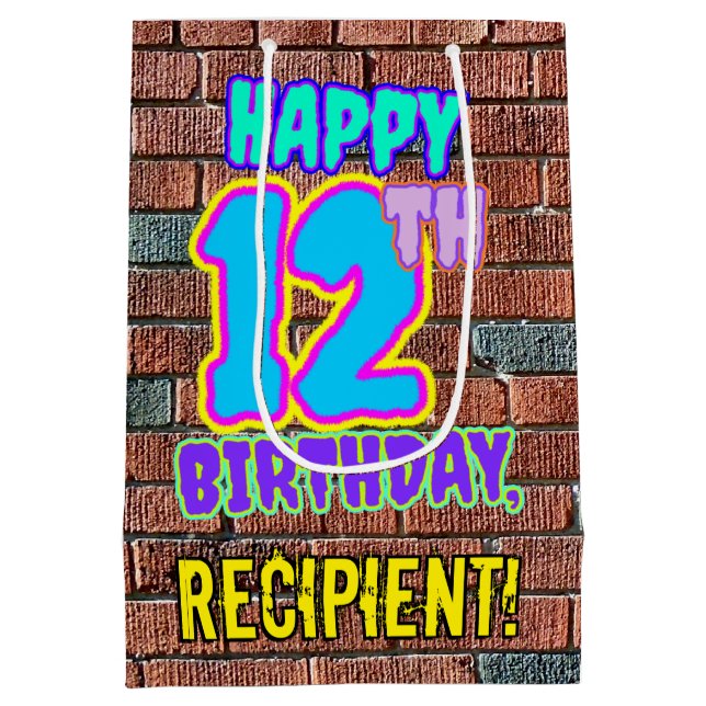 Sacola Para Presentes Média 12 Aniversário: Divertido, Grafite Urbano Inspirad (Verso)