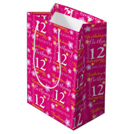 Sacola Para Presentes Média 12 Birthday cor-de-rosa-rosa com nome personalizad