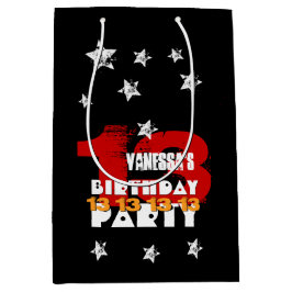 Sacola Para Presentes Média 13 Birthday Black Red White Stars K02Z