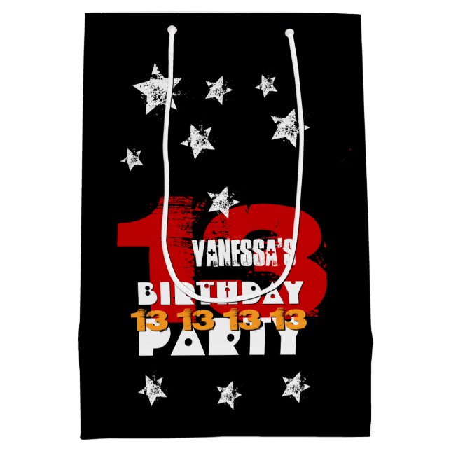 Sacola Para Presentes Média 13 Birthday Black Red White Stars K02Z (Verso)