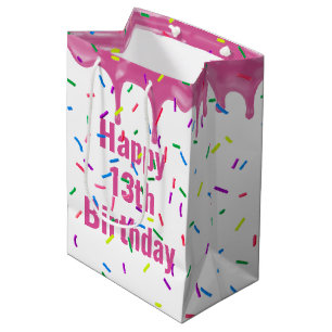 Sacola Para Presentes Média 13 Birthday Sprinkles Em Cintura Rosa