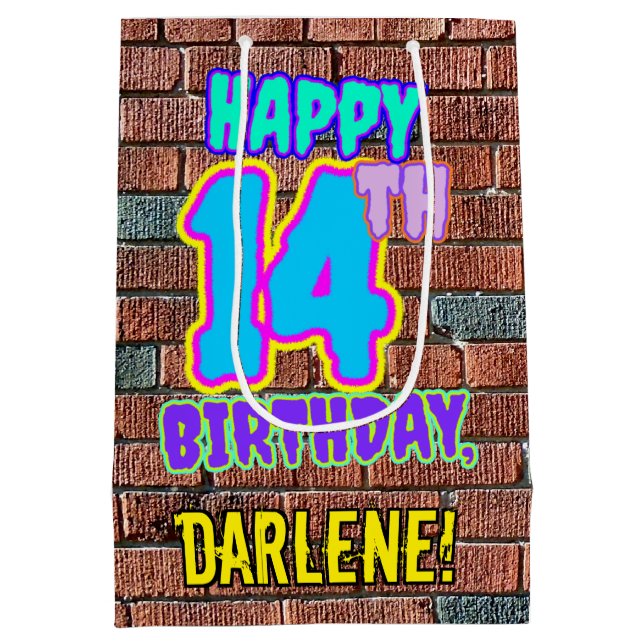 Sacola Para Presentes Média 14 Aniversário: Divertido, Grafite Urbano Inspirad (Verso)