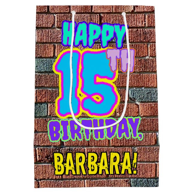 Sacola Para Presentes Média 15 Aniversário: Divertido, Grafite Urbano Inspirad (Verso)