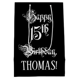 Sacola Para Presentes Média 15 Birthday: Rico, Script Elegante + Nome Personal