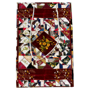 Sacola Para Presentes Média 1870 Patchwork Quilt Floral Embroidery Gift Bag