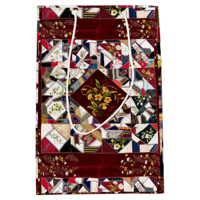 Sacola Para Presentes Média 1870 Patchwork Quilt Floral Embroidery Gift Bag (Frente)