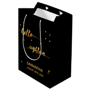 Sacola Para Presentes Média 18.º aniversário do ouro negro alô 18 nome tipográ