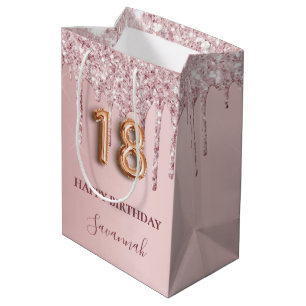Sacola Para Presentes Média 18.º aniversário, pincelada, pia-rosa, pingava mon