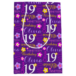 Sacola Para Presentes Média 19º Saco de presente de nome personalizado roxo, c