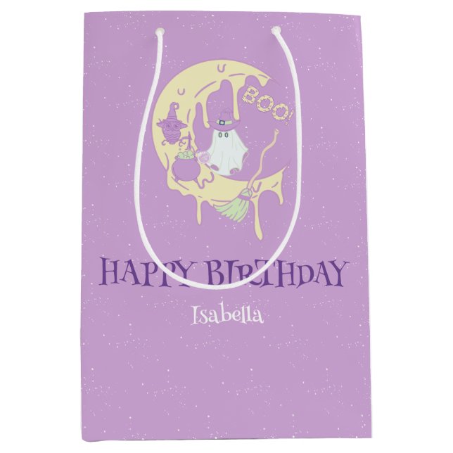 Sacola Para Presentes Média 1rua Feliz Aniversário Ghost Cute Spooky Um Dia da (Frente)